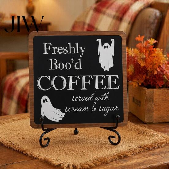 Spooky Bathroom Shelf Decor Halloween Wooden Sign with Stand, Freestanding Gothic Tabletop Sign, Funny Text Table Centerpiece for Home Coffee