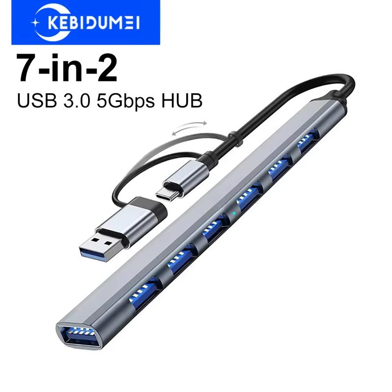 7-в-2 USB-хаб Type C Хаб Мульти USB-разветвитель USB-адаптер OTG USB на USB 3.0 Хаб для Macbook Pro 13 15 Air Mi Pro ПК Ноутбука