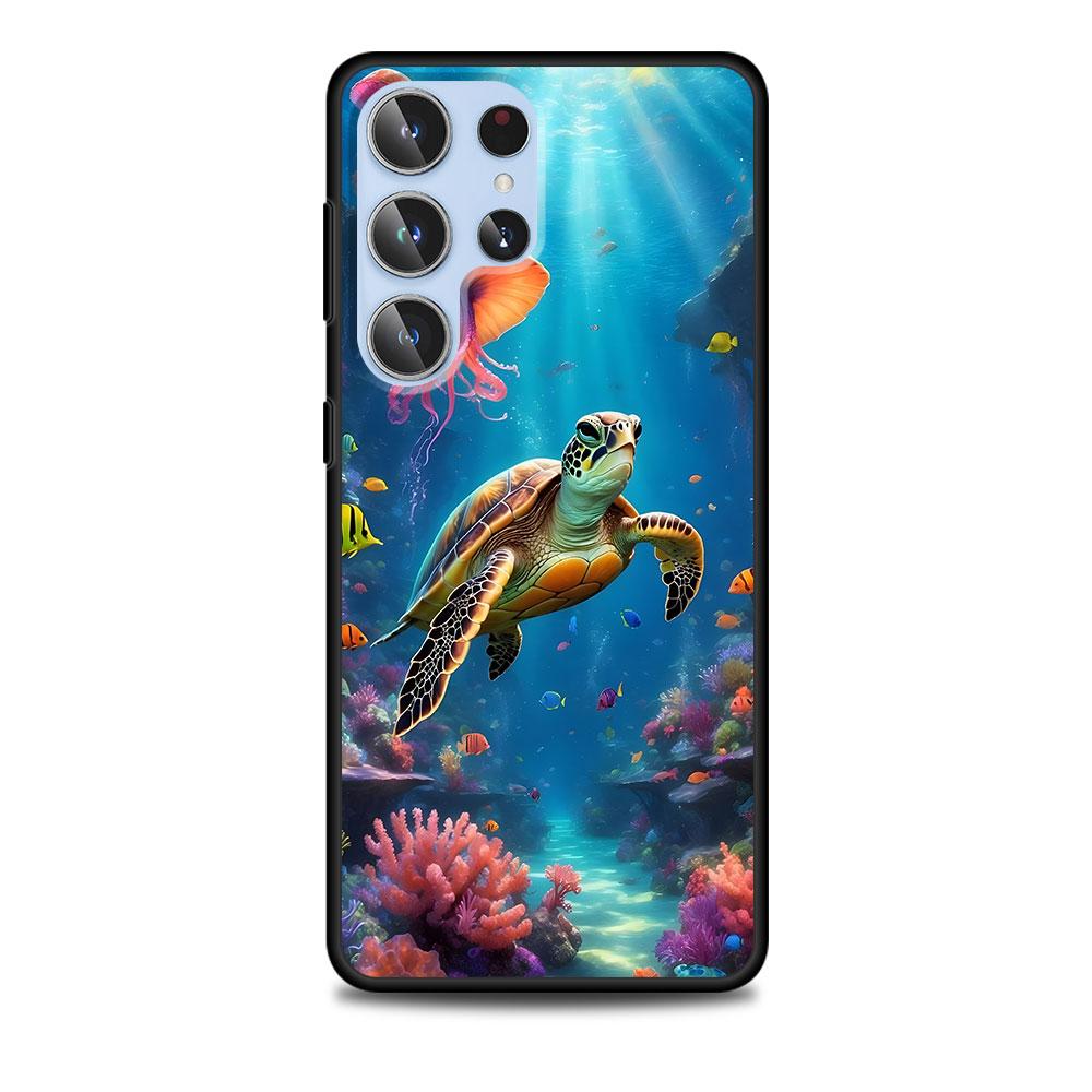 Милый Человечек-черепашка Роскошный Чехол для Samsung Galaxy S23 S21 S20 FE S24 S22 Ultra S10 S10e S9 Plus Мягкий Черный ТПУ Чехол для Телефона
