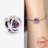 Luxury 925 Silver February Purple Birthstone Eternity Circle Charm Fit Fashion Bracelet 925 Silver Charm Fashion Girls Jewelry
