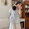 Синяя французская винтажная рубашка с рукавами-пузырями для женщин, летняя, струящаяся, свободного кроя, скрывающая живот, повседневный топ