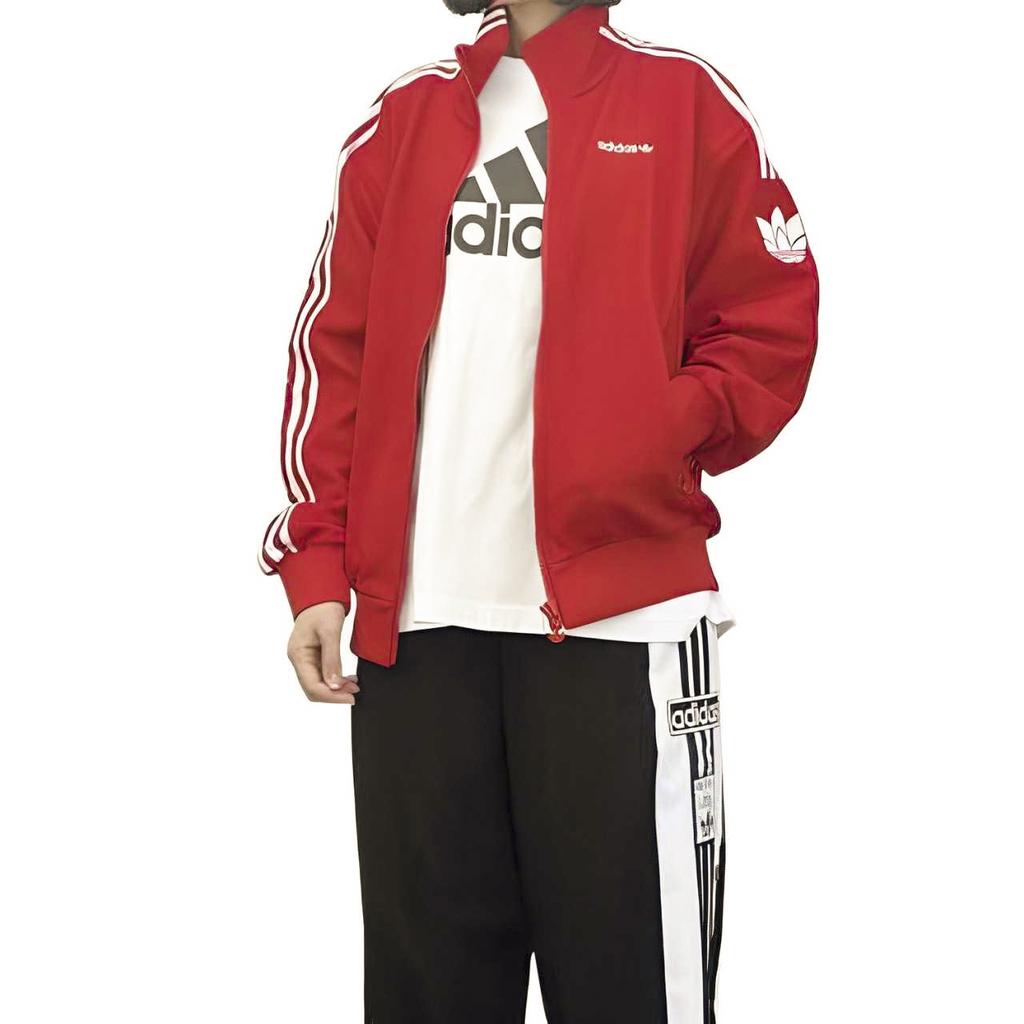 Adidas Оригинальная спортивная стильная куртка из серии «Удобная мягкая дышащая полосатая винтажная куртка с длинным рукавом, мужские куртки красного цвета JL8393
