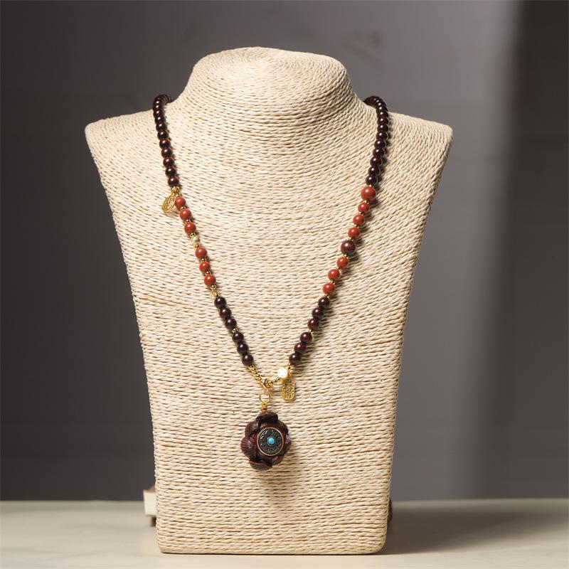 Wooden Belt Treasure Sandalwood Comes and Goes 6mm Transfer Proverbs Lotus Buddha Beads Come and Go Necklace National Style Model