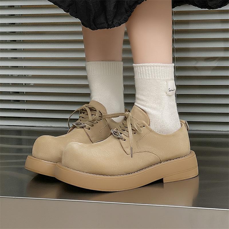 Туфли дерби мужские 2024 весна и осень новая обувь с большой головой толстая подошва увеличивающая рост низкий верх туфли ревень с круглым носком модная обувь 2066-J