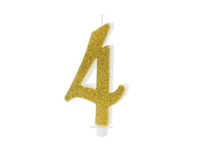 PartyDeco Birthday Candle Number 4 Gold 10cm