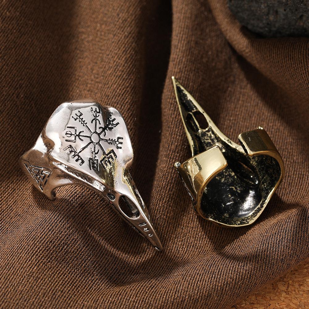Ретро Кольцо с Головой Ворона Мужское Устрашающий Мужчина Руна Открытое Простое Животное Птица Череп Кольцо