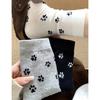 Cute Puppy Paw Print Socks, Women's Mid-calf Socks, Black, White and Grey Pure Cotton Pile Socks