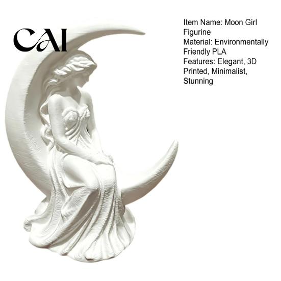 Minimalist Statue for Shelf Display Moon Girl Figurine, 3D Printed Mystical on Crescent Figurine Home Decor Statue, Collectible Sculpture Bedroom