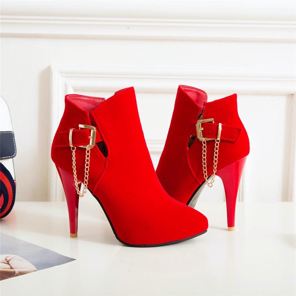 B5/женские короткие сапоги на высоком каблуке, пикантные маленькие однотонные универсальные короткие сапоги на тонком каблуке с острым носком