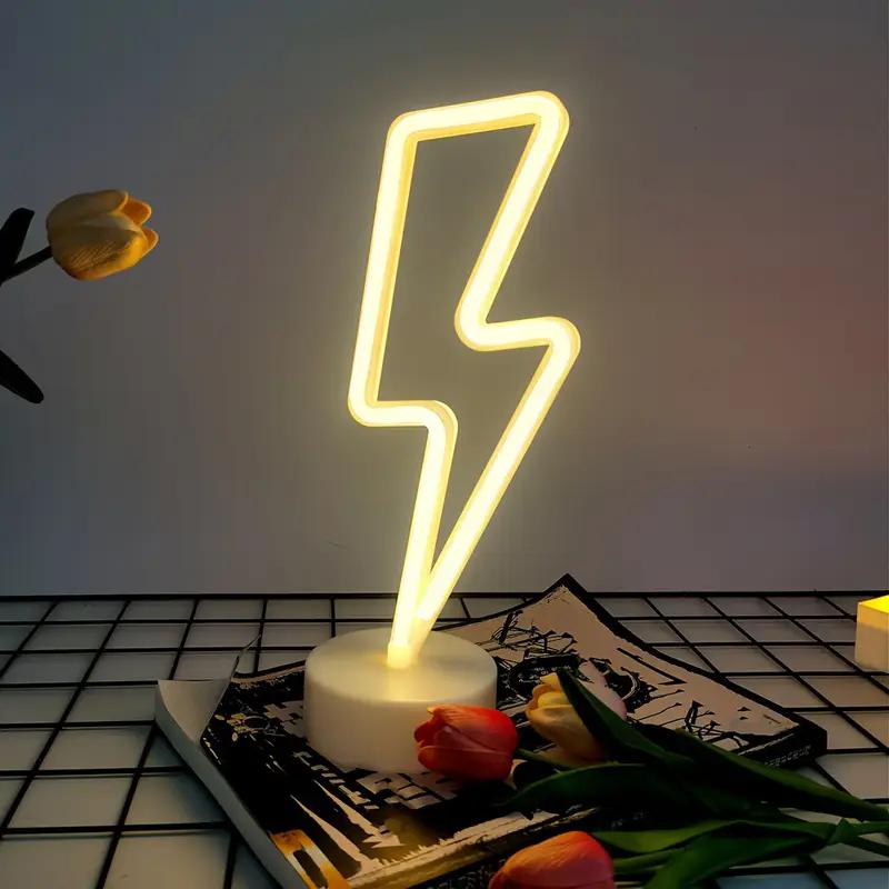 Светодиодный неоновый знак «Молния» - Двойное питание от USB/батарейки, неоновый свет с управлением переключателем - Декоративная настольная лампа для спальни