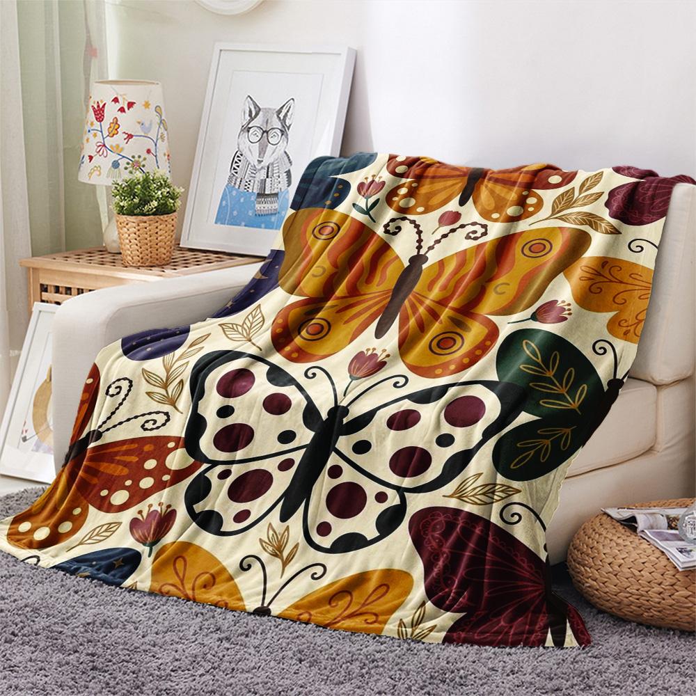 1Pc Butterfly Print Flannel Blanket, High quality Comfortable for All Seasons, Home Decor, Warmth and Comfort, Perfect for Christmas Gifts