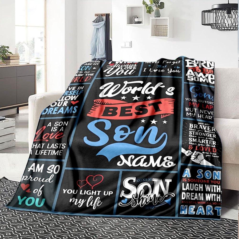 World'S Best Son Celebrations Multi Purpose Personalized Blanket Customize Text Soft Cozy Versatile For Sofa Couch Office Bed Picnics Four Seasons