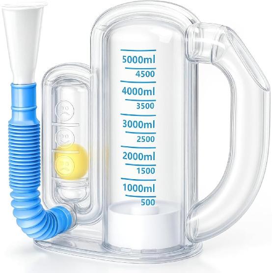 Спирометр для стимуляции дыхания-Спирометр для стимуляции дыхания Взрослый Тренажер для дыхательных упражнений для легких, Тренажер для глубокого дыхания для детей и взрослых, Объем 5000 мл