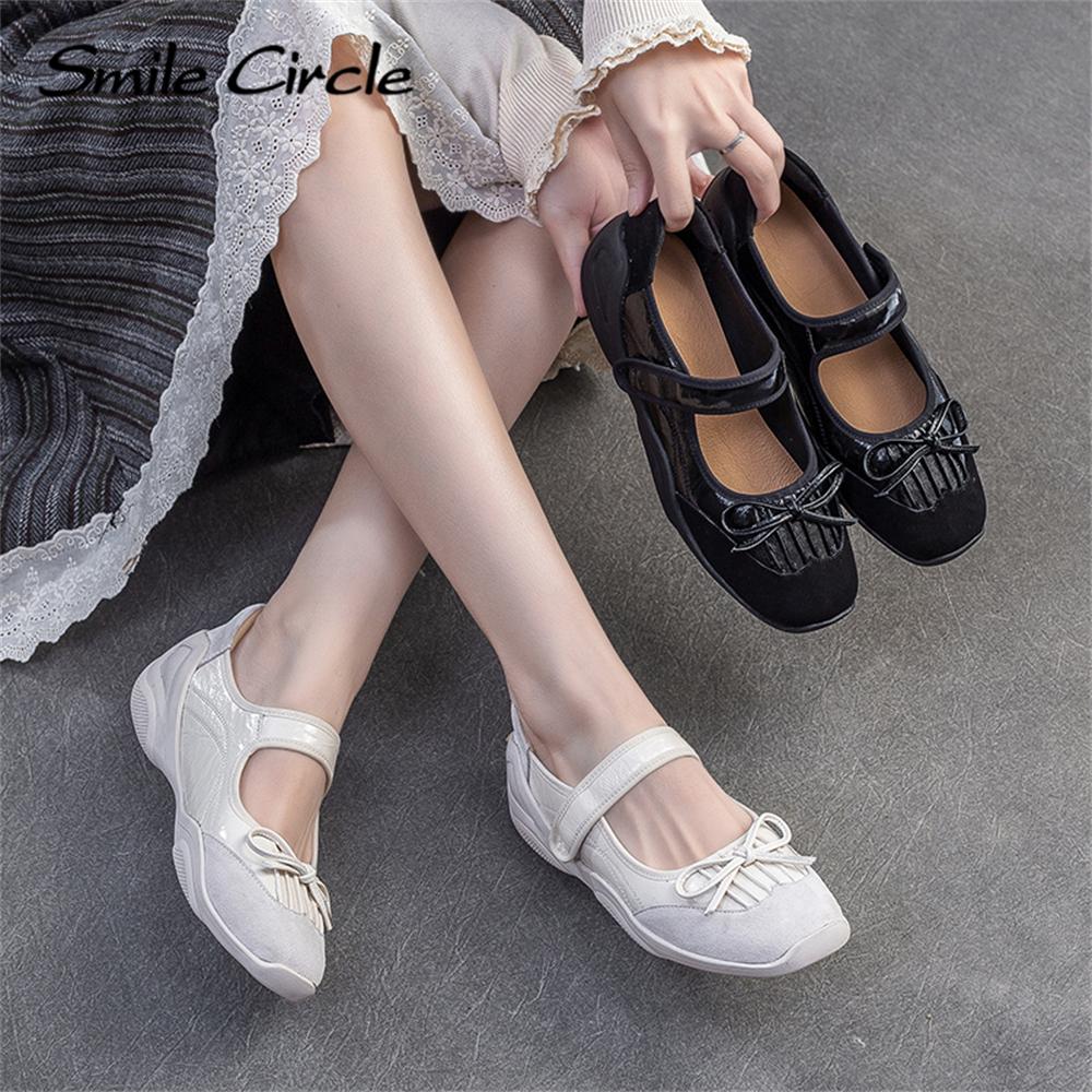 Женские туфли Мэри Джейн из натуральной кожи с круглым носком и пряжкой на толстой подошве, модные повседневные балетки