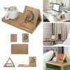Wooden Bookshelf Organizer with Phone Holder Natural Wood Triangle Book Stand Desk Valet with Cup Holder Picture Frame