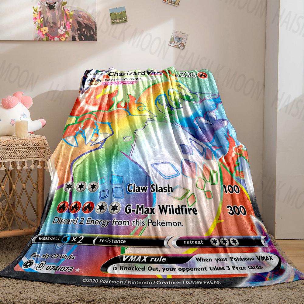 1PC Pokémon Cards Charizard Print Blanket Fluffy Plush Sofa Bed Blanket for Kids Adults Travel Camping Supplies Car Office Gifts