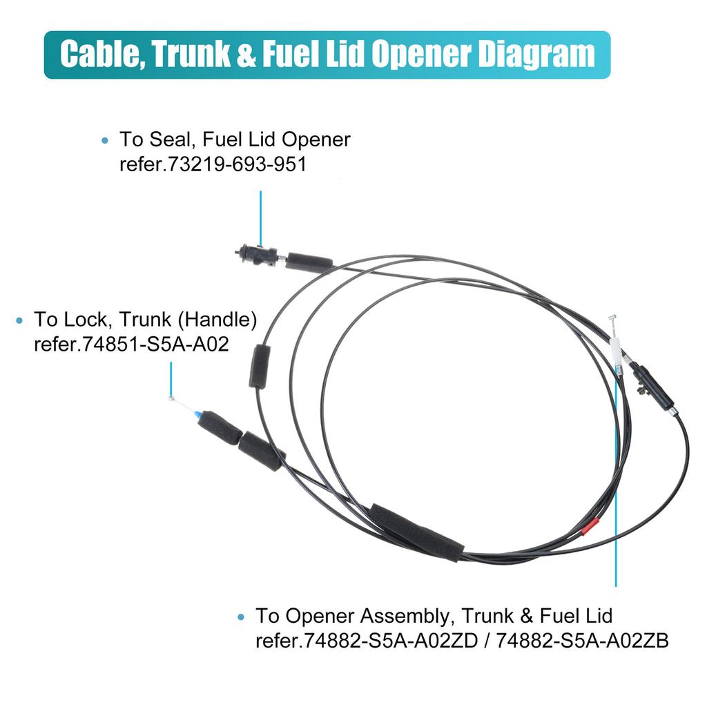Trunk Door Fuel Lid LatchsLock Release Cable 74880-S5A-A01 for 74880-S5A-305 74880-S5A-A02 4 Door 2001-2005 Vehicle Part