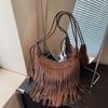 Модная сумка новая ранняя осень женская сумка ретро сумка через плечо текстура матовая полиуретановая с бахромой сумка под мышкой