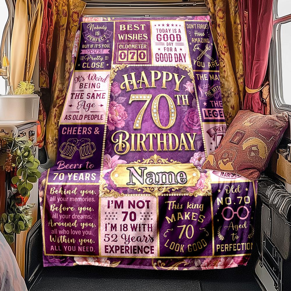 70Th Birthday Celebration Blanket Personalized Name Soft Comfortable Stylish Blanket Car Blanket Perfect For Travel Camping Outdoor Home Suitable For