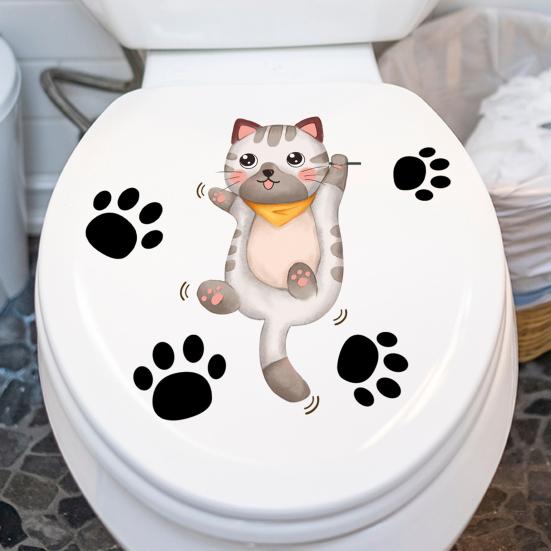 Наклейка на унитаз с мультяшным котом, съемная самоклеящаяся водонепроницаемая наклейка из ПВХ для гостиной, ванной комнаты, стены искусства, украшение для крышки унитаза с лапой котенка