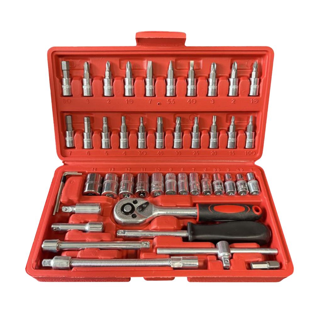 46pcs 1/4 Inch Ratchet Socket Repair Wrench Set Drive Socket Ratchet Wrench Combination Tools Kit For Car Repair
