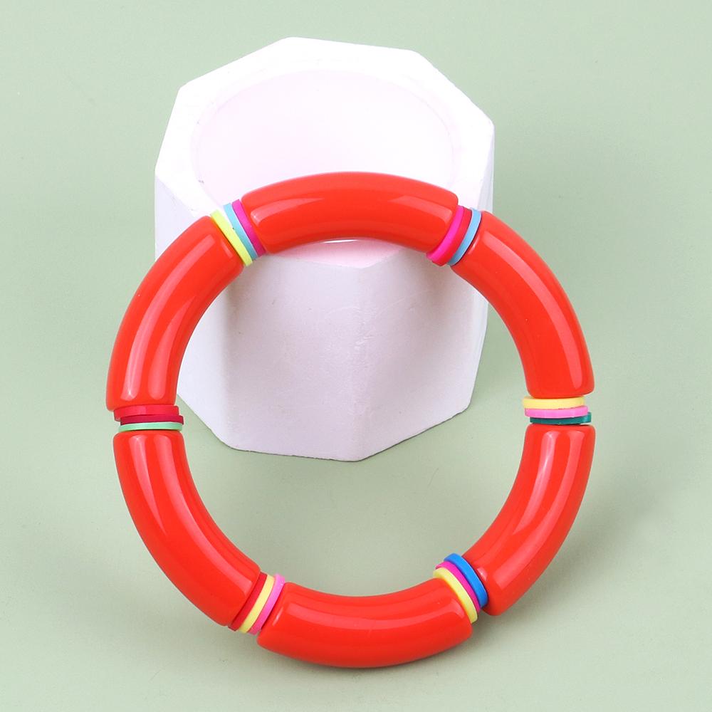 New Resin Bamboo Elbow Beaded Bracelet for Women Vintage Acrylic Curved Tube large Elastic Bangles Bracelets Summer Jewelry Gift