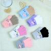 Winter Warm Woolen Gloves for 4-10 Years Old Cute Cartoon Cat Fingers Children's Color Block Gloves