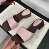 Fashion 2025 New Luxury Ladies Heeled Slippers Shoes Summer Beach Female Slides Sandals Fashion Square Toe Women Low Heel Slippers Shoes