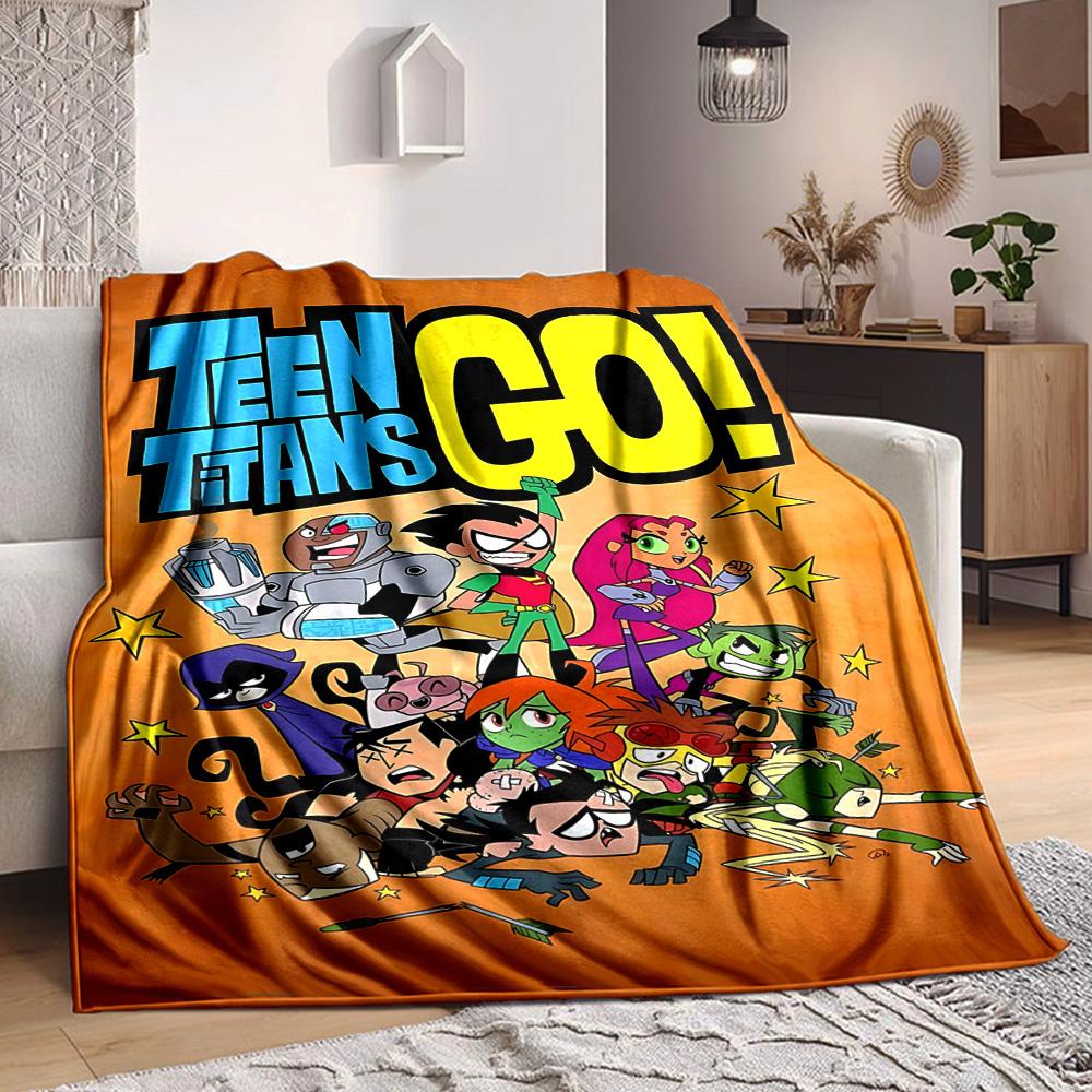 1pc Teen Titans Go! Flannel Throw Blanket - Lightweight Soft Warm All-Season Blanket for Sofa, Bed, Travel, Camping L1029149