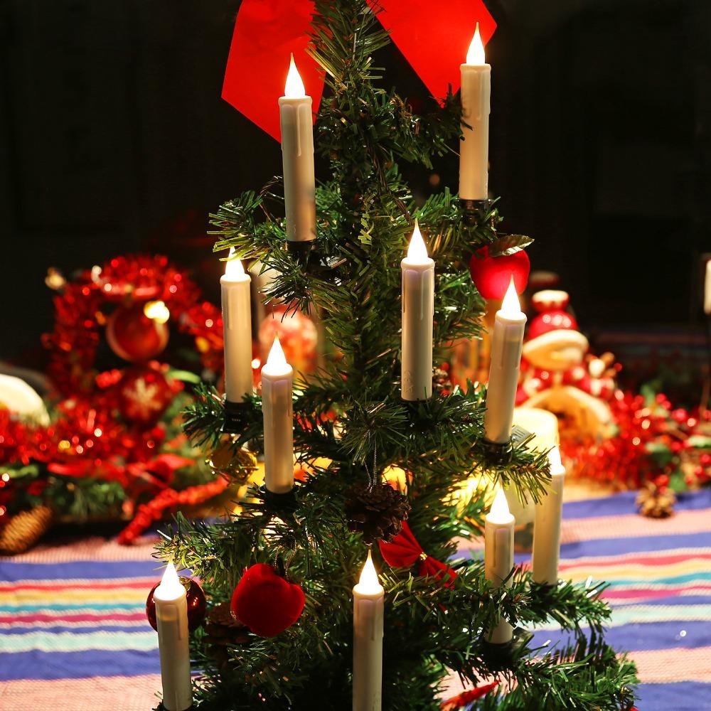 Flameless Candle Wireless Remote Control Christmas Tree LED Candle for Holiday Decoration Set of 10 Plastic Taper Candle