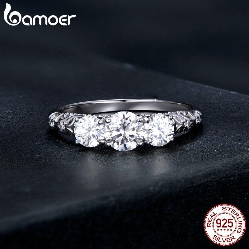 BAMOER 1.1CT Round Moissanite 14K Gold Plated Ring for Women D Color VVS1 EX Lab Diamond Engagement 925 Sterling Silver Ring