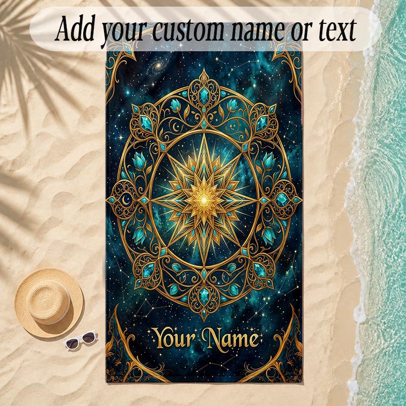 Cosmic Theme Soft Beach Towel Personalized Custom Name Text Towel Portable for Beach Pool Travel