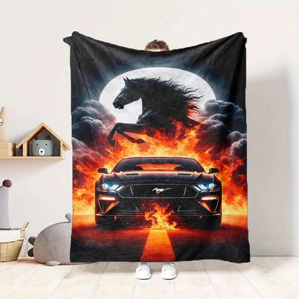 Night Horse Flannel Blanket Throw Blanket Soft Warm Sofa Bed Camping Car home Decor Unique Christmas Gift C9302794