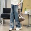 Teens School Children Trousers Spring Star Design Casual Loose Jeans for Girl Elastic Waist Fashion Kids Straight Pants