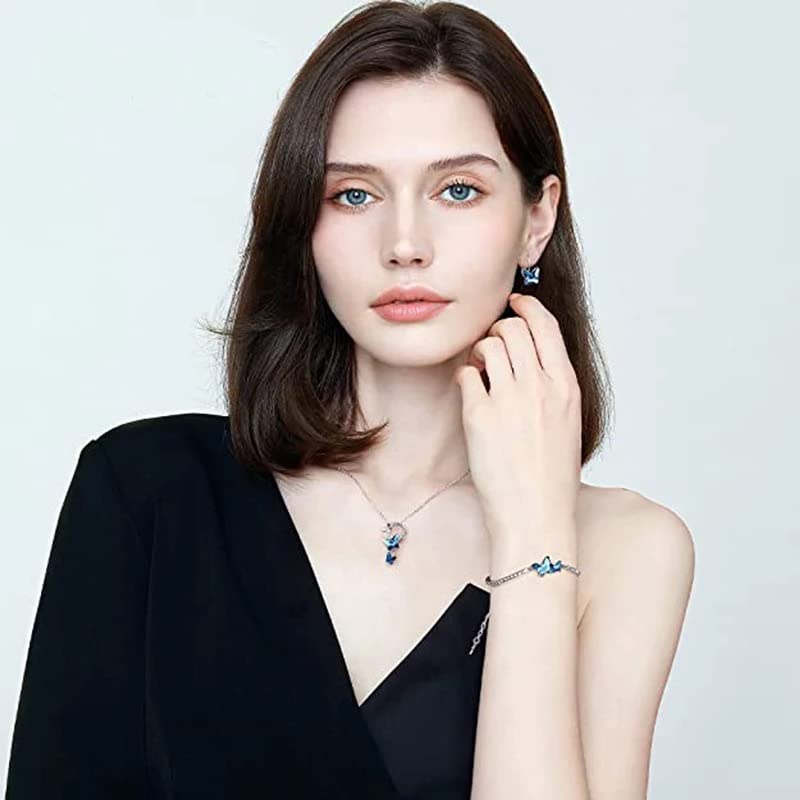 Подарок на День святого Валентина от итальянского дизайнера Anmol, платиновые серьги-бабочки с кристаллами, цепочка, кулон, ожерелье, комбинированный комплект украшений