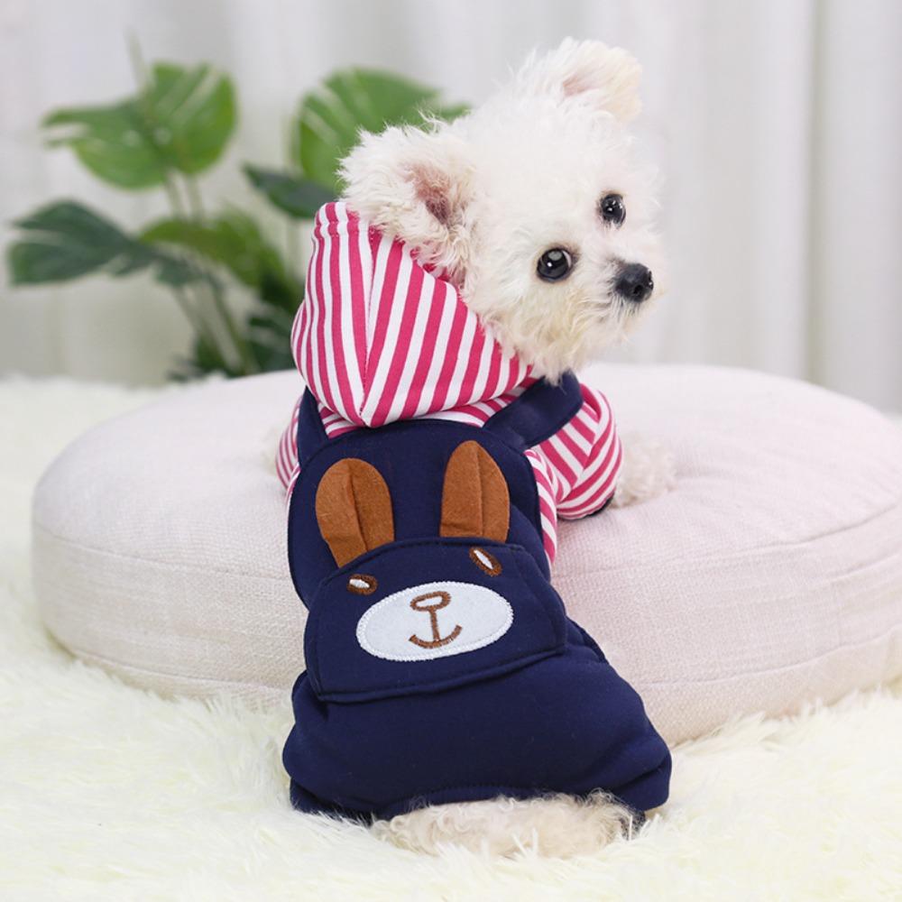 Casual Cartoon Bear Printed Puppy Cat Clothing Warm Jumpsuit Dog Pullover Hoodie Striped Soft Cat Sweatshirt Small Dogs