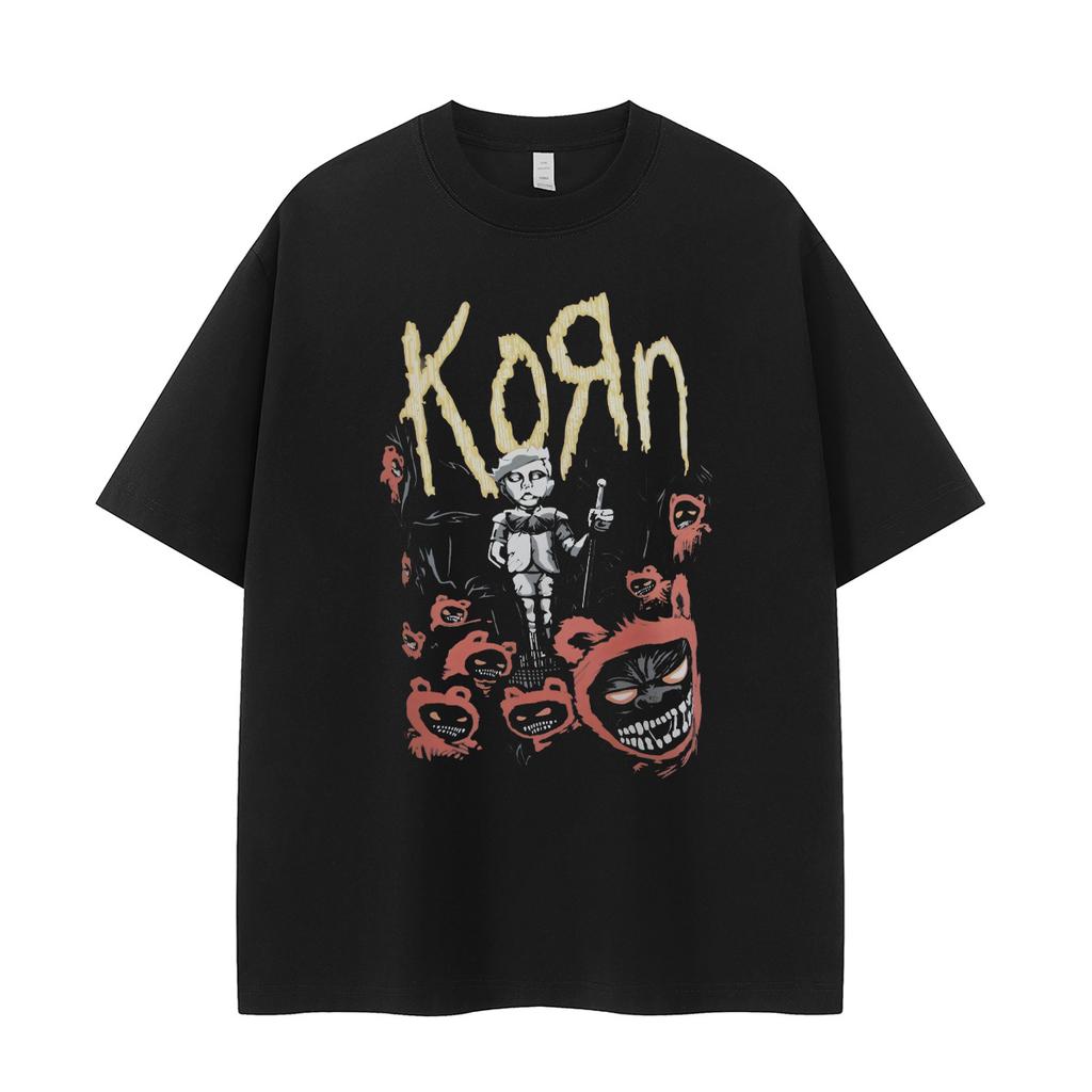 KORN Группа Ретро Американский Уличный Металлический Дизайн Свободная Чистый Хлопок Круглый Вырез Рок Футболка с Коротким Рукавом