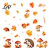 Static Window Film 2PCS Autumn Hedgehog Clings Fall Maple Leaf Mushroom Glass Stickers Clings No-Adhesive Decals for Home Store Coffee Shop