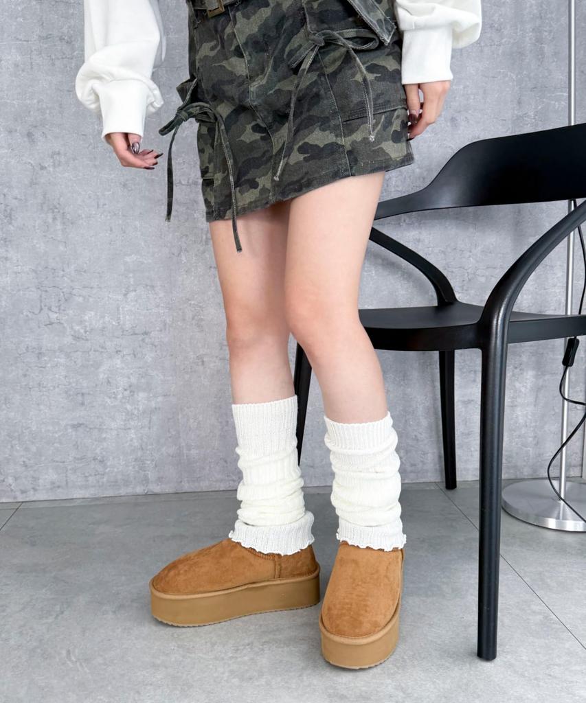 [WEGO] Platform Sheepskin-Touch Boots, Women's Platform Boots, Warm, Casual Shoes, Gift, Autumn/Winter, Ladies, XL, Camel