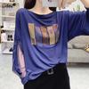 Fashion Casual Lady Diamonds Solid Color T-shirt Trend Temperament Mesh Spliced Long Sleeve Pullovers Tops Women's Clothing