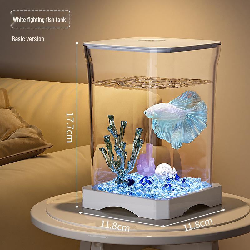 Creative Betta Fish Ecological Desktop Tank with Night Light Decoration.