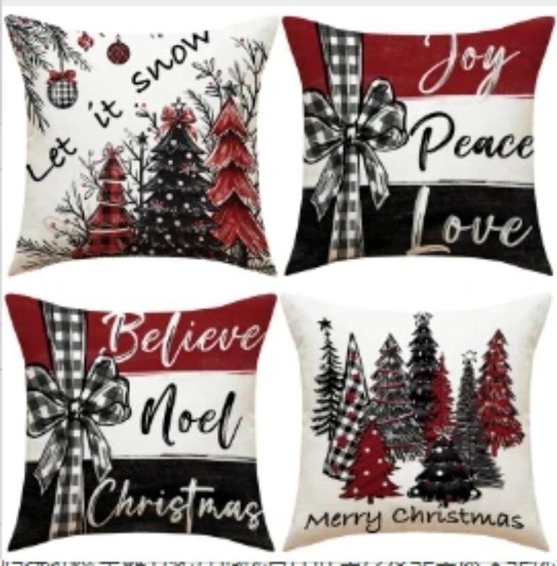 Christmas Pillow Covers 45x45cm Set of 4,Xmas Party Decor Pillow Covers Winter Holiday Cushion Cases Decor for Home Ornament