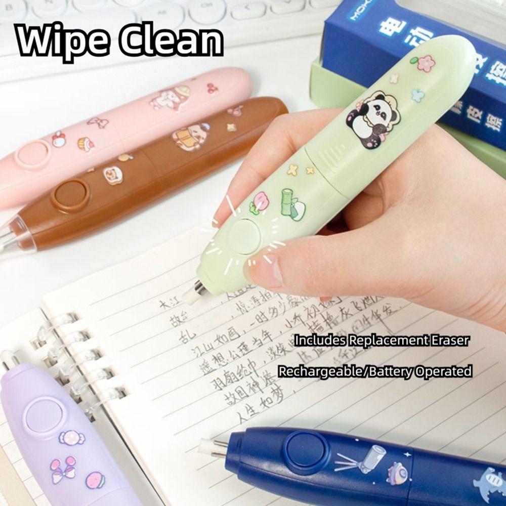 Cartoon Design Automatic Eraser Battery Powered No Debris Eraser Electric Eraser Set  Students Use