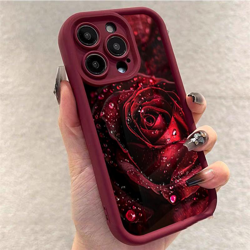 Элегантный чехол для телефона 'Капля Росы Роза' для iPhone 17 16 promax 15 14 Pro Max 13 12 11 X Xs XR 7 8 Plus SE Ударопрочный силиконовый чехол