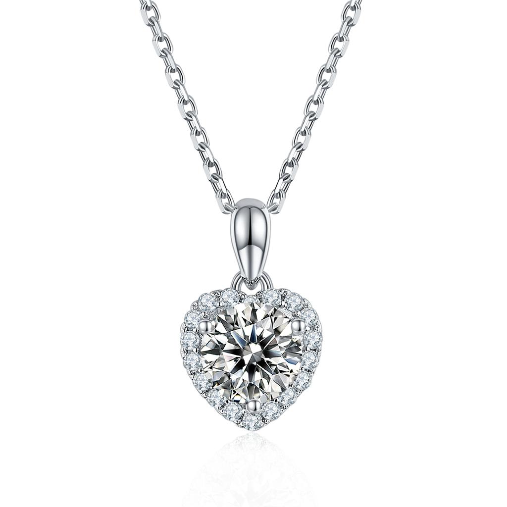 Zanlong Women's Jewelry 14401 14402 18k White Gold Plated 925 Sterling Silver Moissanite Pendant Necklace & Earring Studs Set