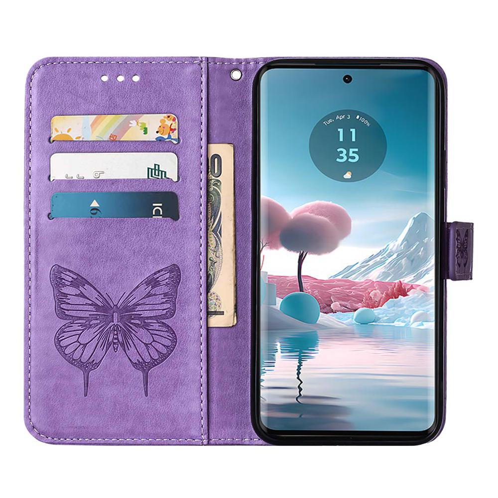 Чехол-кошелек для Motorola Edge 40 Neo 5G с ремешком на запястье, кожаный чехол для телефона с тиснением в виде бабочки