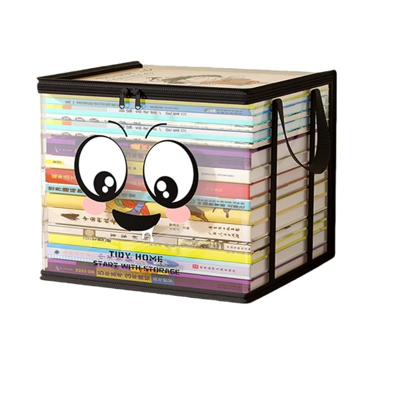 Clear PVC Book Storage Box Large Opening Design Double Handles Pliable Organiser for Home Office Classroom