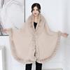 16 Colors Women String Rabbit Fur Collar Outstreet Wear Winter Thick Poncho Cardigan Long Cloak Big Pendulum Loose Shawl Coat