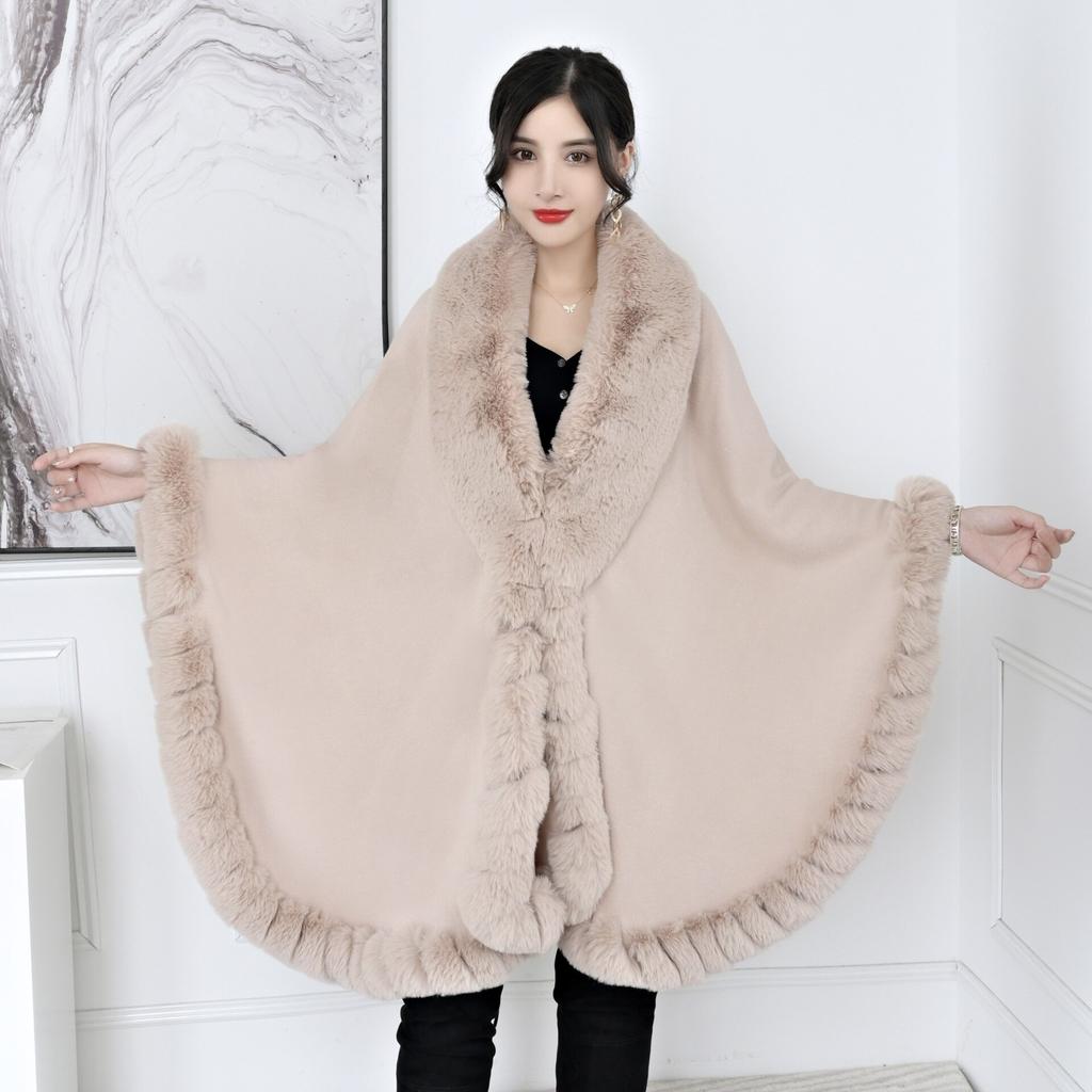 16 Colors Women String Rabbit Fur Collar Outstreet Wear Winter Thick Poncho Cardigan Long Cloak Big Pendulum Loose Shawl Coat