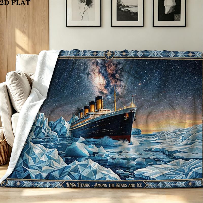 Titanic Print Flannel Blanket High Quality Warm Comfortable Cover for All Seasons Perfect for Gifts Home Decor